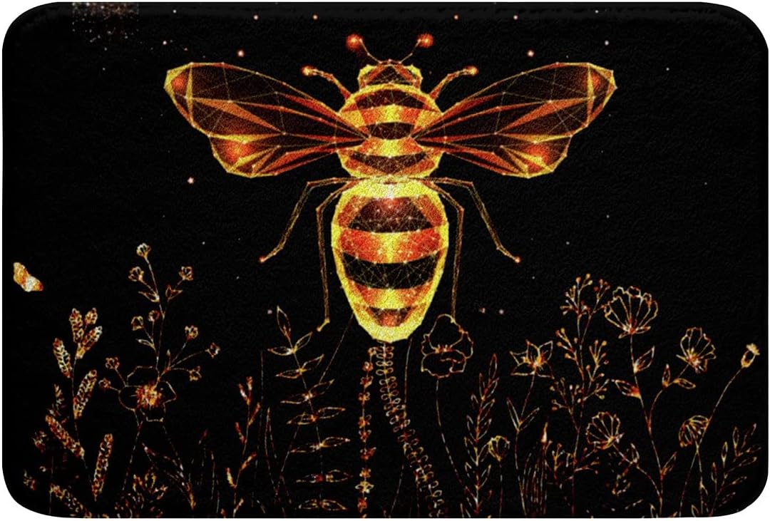 Bee Print Rug Bee Pattern Non Slip Bath Mat 3D Animals Theme Shaggy Absorbent Floor ...