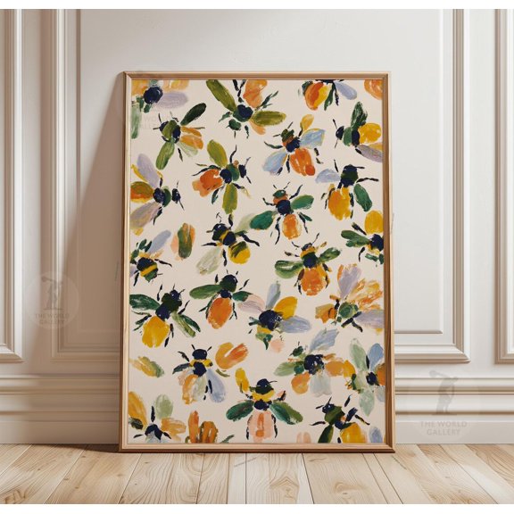 Bee Pattern Poster Colorful Insect Art Abstract Nature Wall Decor, Unframed Poster