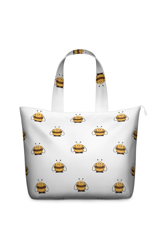Bee Pattern Travel Bag, Bumble Bee Cartoon Print Weekender Duffel Tote, Honeycomb Design Lightweight Multipurpose Carry-on for Women