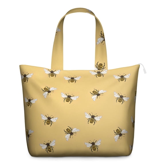 Bee Pattern Travel Bag, Bumble Bee Cartoon Print Weekender Duffel Tote, Honeycomb Design Lightweight Multipurpose Carry-on for Women