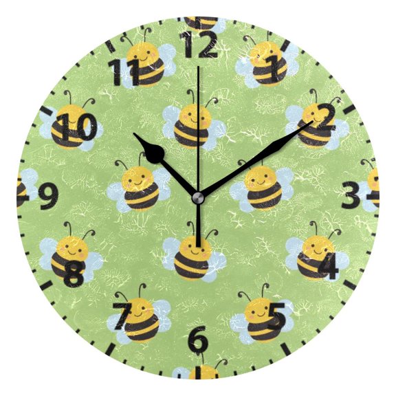 Bee Pattern Wall Clock 10in Round Artistic Oil Painting Home Decor Desk Table Clock