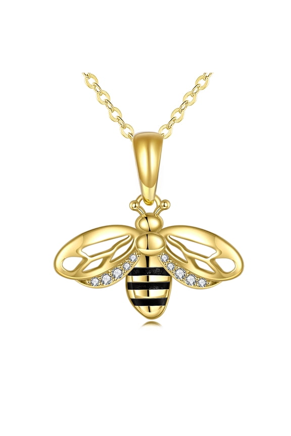 Bee Pendant Necklace S925 Sterling Silver Bumblebee 18K Gold Plated Jewelry Birthday Gifts for Women Daughter (Bee)