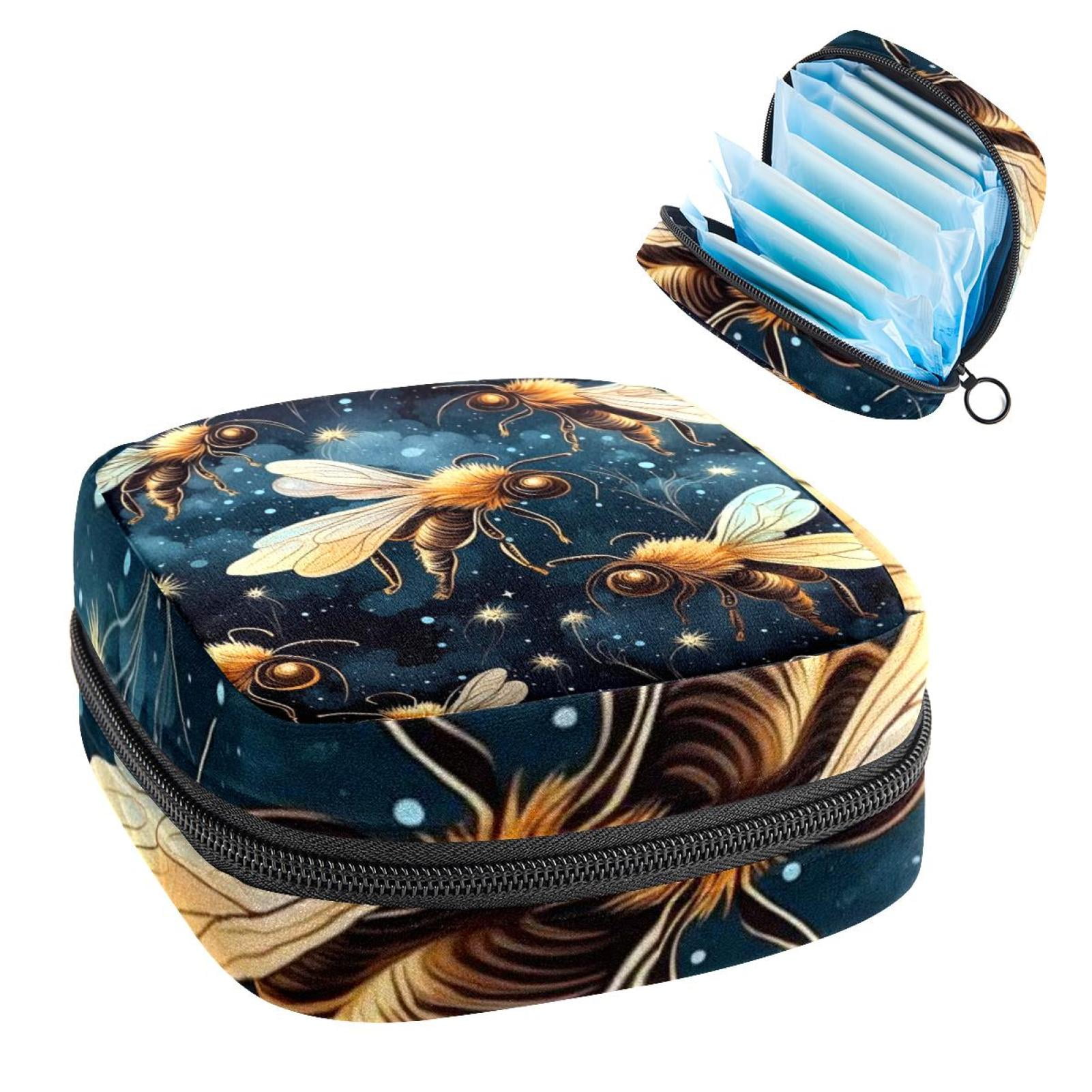 Bee Period Pouch Sanitary Napkin Purse, Small Zipper Cosmetic Pouch