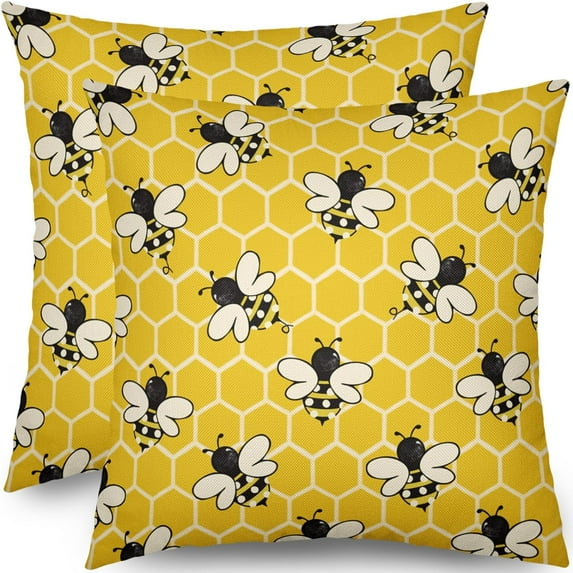 Bee Pillow Covers 20x20 Set of 2 Bright Yellow Honey Bee Kind Honeycomb Summer Outdoor Decorative Throw Pillows Farmhouse Pillowcases Linen Cushion Case Decor for Home Sofa Couch Bed