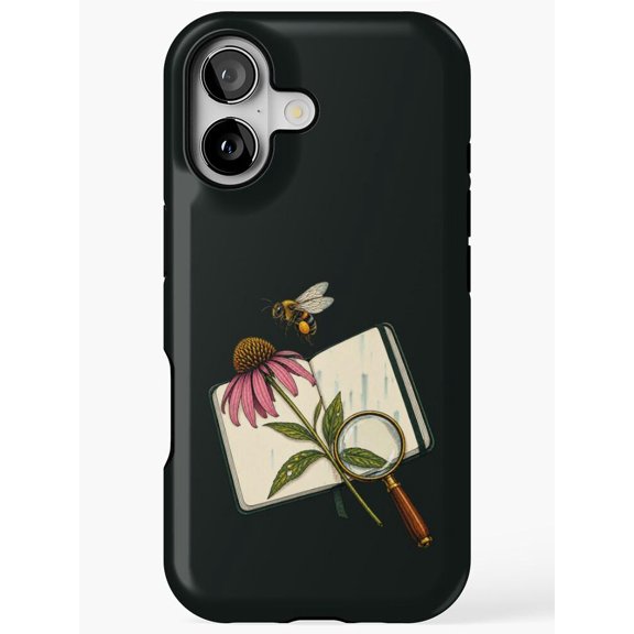 Bee, Pink Coneflower, Open Book and Magnifying Glass Tough Phone Case for Apple iPhone, Polycarbonate and TPU
