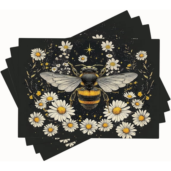 Bee Placemats Set of 4 Honey Bees Table Mats Washable Place Mats for Home Party Indoor Kitchen Dining Table Decoration 12x18 Inch