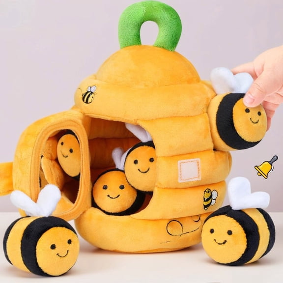 Bee Plush House Toy Set, Soft Beehive Stuffed Animal Playset, Cute Plush Bee Hide and Seek Toy with Carry Handle for Pretend Play and Gift
