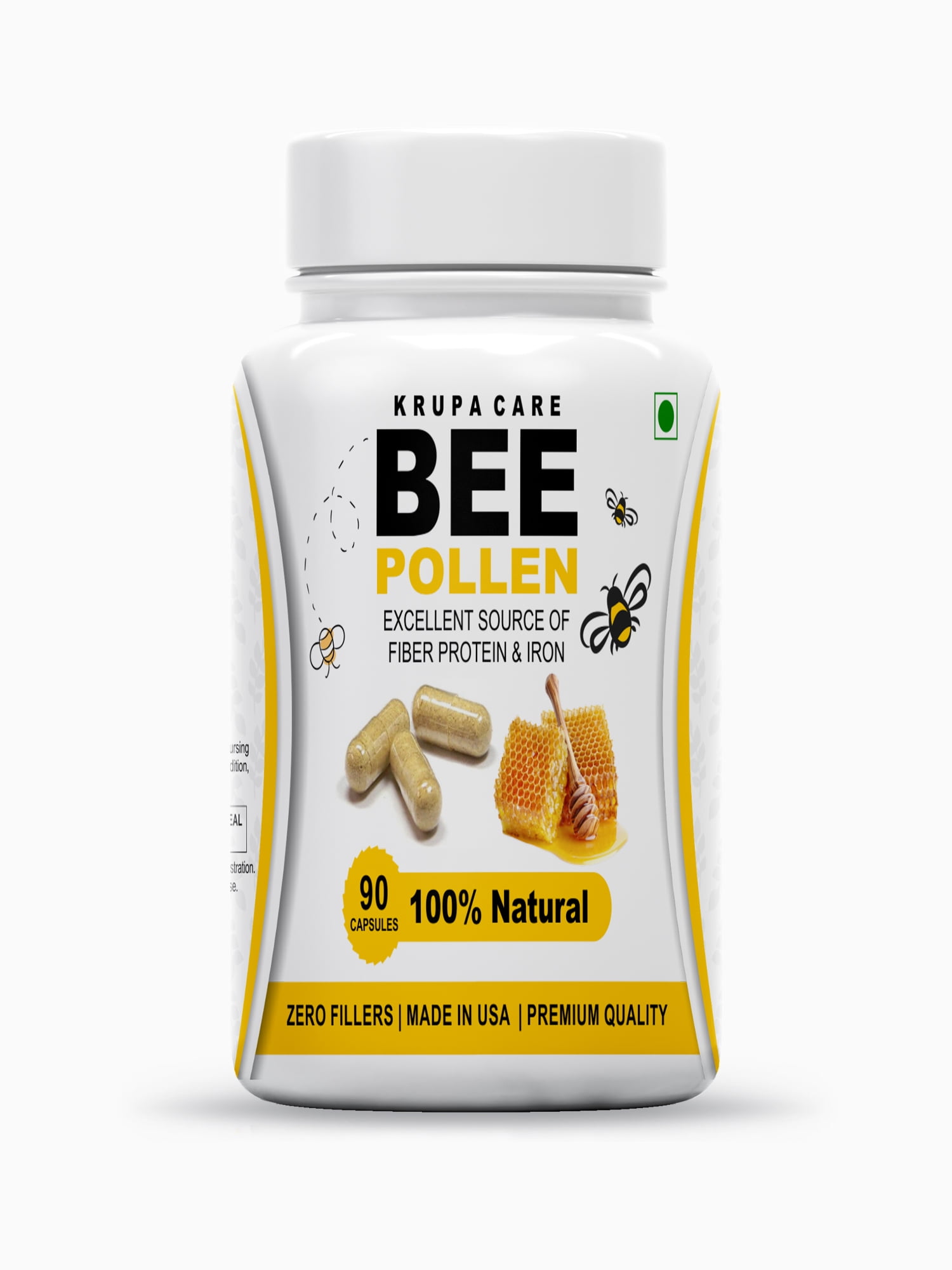 Bee Pollen Capsules 90 ,Count 500MG Amino acid supplement by Krupacre
