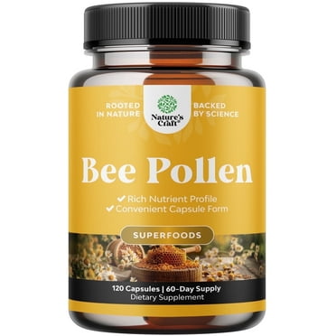 Bee Pollen Supplement 1000mg per Serving - Pure Bee Pollen Capsules with Naturally Occurring B Vitamins Minerals & Enzymes - Bee Pollen Pills Made Vegetarian Non-GMO & Gluten Free (60 Servings)
