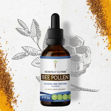 Secrets Of The Tribe Bee Pollen Tincture Dietary Supplement, Natural Herbal Extract for Energy Support, Bee Pollen (Bee Pollen) Dried Pollen, Alcohol-Free Extract, Drops 2 oz