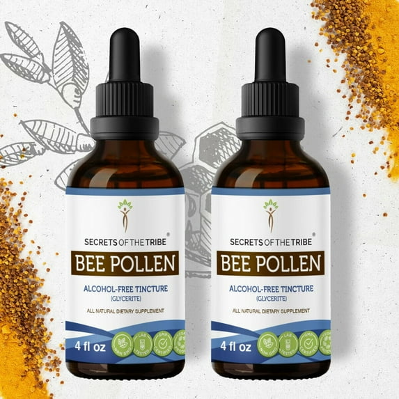 Secrets Of The Tribe Bee Pollen Tincture Dietary Supplement, Natural Herbal Extract for Energy Support, Bee Pollen (Bee Pollen) Dried Pollen, Alcohol-Free Extract, Drops 2x4 oz