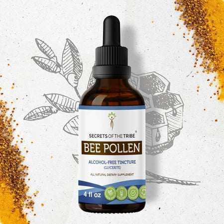 Secrets Of The Tribe Bee Pollen Tincture Dietary Supplement, Natural Herbal Extract for Energy Support, Bee Pollen (Bee Pollen) Dried Pollen, Alcohol-Free Extract, Drops 4 oz