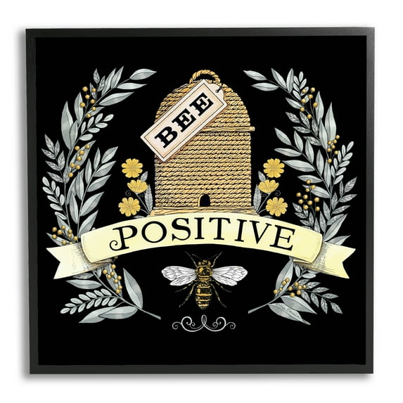 Bee Positive Vintage Hive Animals & Insects Graphic Art Black Framed Art Print Wall Art