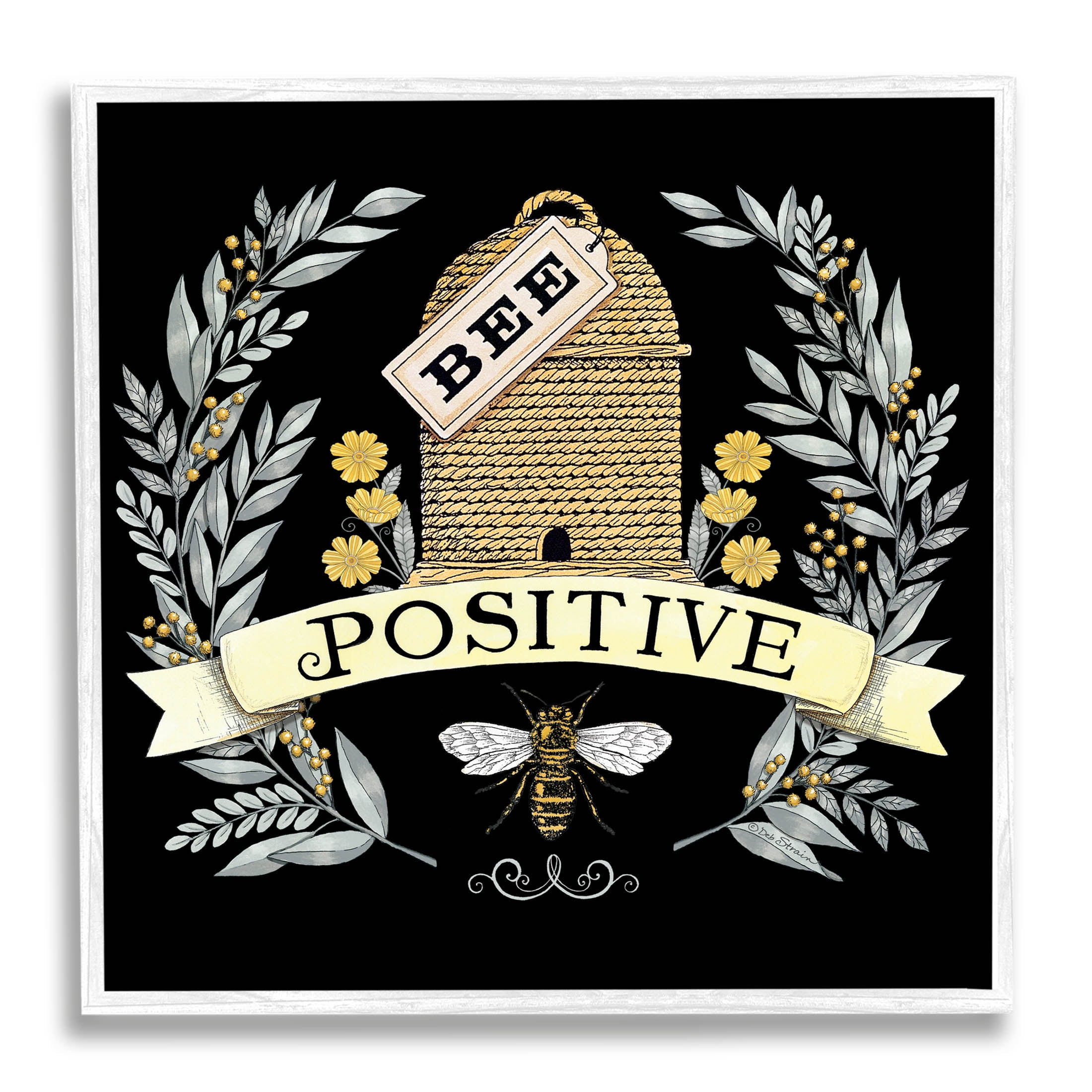 Bee Positive Vintage Hive Canvas Print with White Frame