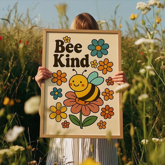 Bee Poster, Bee Kind poster, Cute Bee Poster, Cottagecore Bee Art, Bee, Bumble Bee Art, Bee Kitchen Art Unframed Paper Print