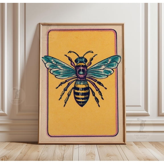 Bee Poster Yellow Background Insect Art Nature Illustration 1