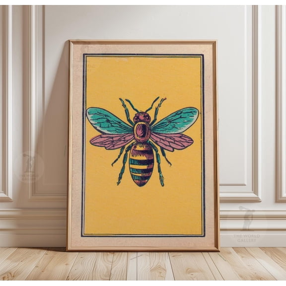 Bee Poster Yellow Background Insect Art Nature Illustration