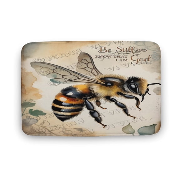 Bee Print Bath Rug, Coral Velvet, 20"x32",Machine Washable Bath Mats for Bathroom Floor, Tub and Shower, Home Decor Accessories
