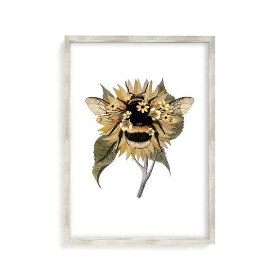 Bee Print - Bee And Sunflower Print, Bumble Bee Print, Floral Bee Print, Bee Happy Print, Honey Bee Print, Bee Decor, Insect Print, Bee Art, Wall Art, Modern Wall Decor, 16x24 UNFRAMED