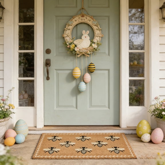Bee Print Doormat,Polyester Welcome Mat, Non- Indoor Outdoor Entry Rug with Cute Honeybee Designï¼19.7Ã31.5in