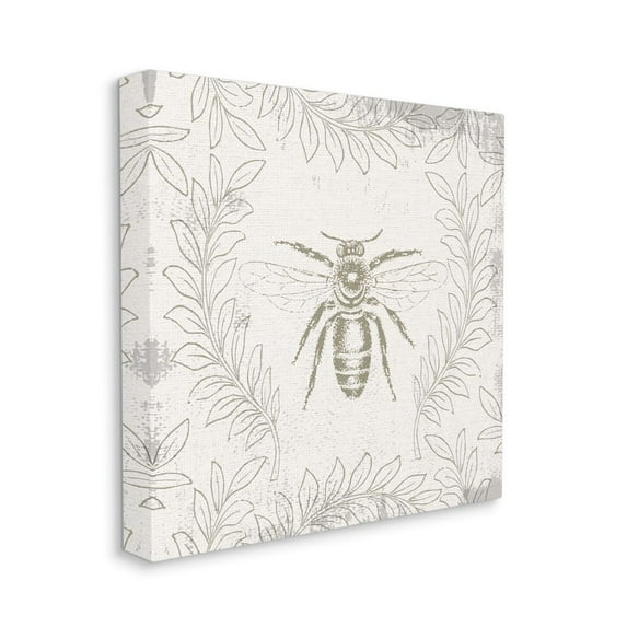 Bee Print Floral Pattern White Paint Design Animals & Insects Gallery-Wrapped Canvas Print Wall Art, 17x17