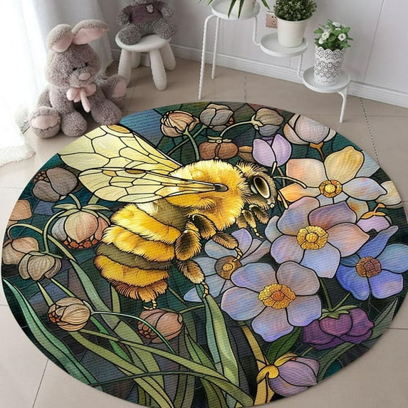 Bee Print Round Area Rug, cute insect carpet for bedroom, dorm or ...