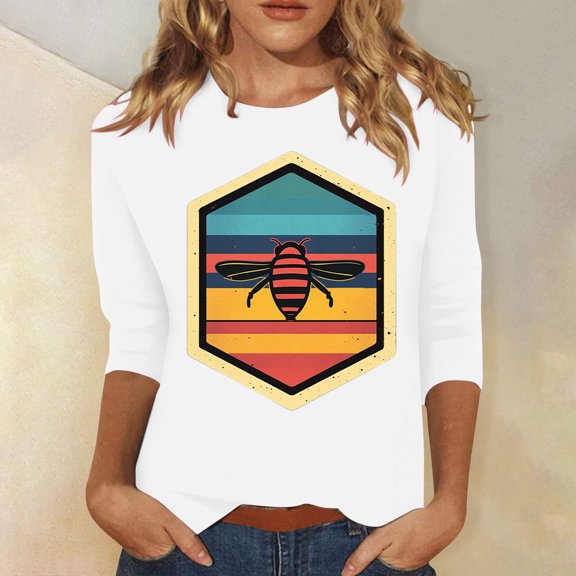 Bee Print Tops for Women 3/4 Sleeve Shirts for Women Plus Size Summer Shirts for Women 2025 Crop Cute Summer Blouses for Teens Oversized Tops for Women my items ordered