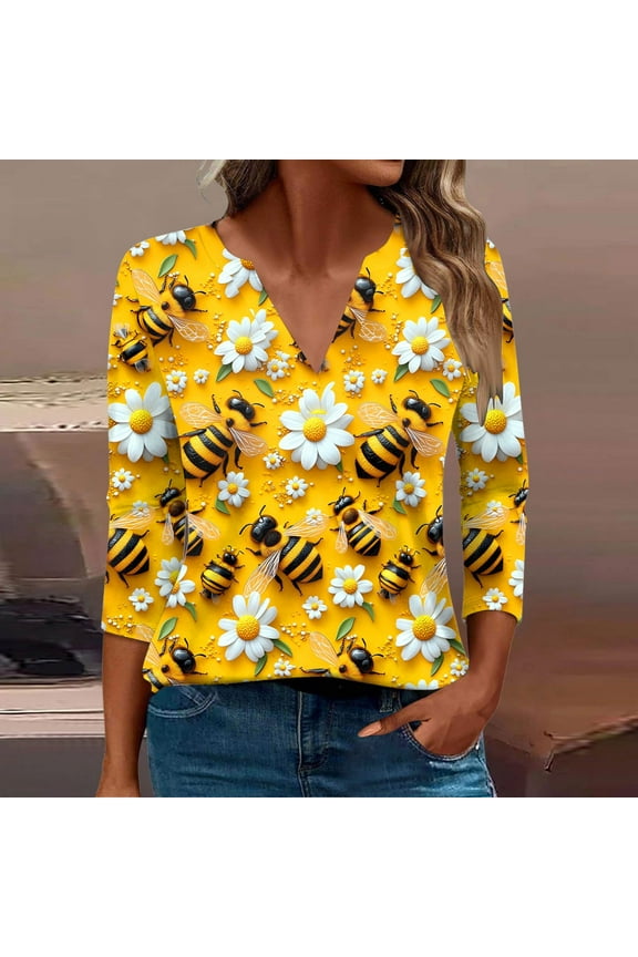 Bee Print Womens Tops Womens Tops 3/4 Sleeve Crop Summer Baby Tees for Teen Girls Womens Summer Tee Tops Plus Size T Shirts Women my items ordered