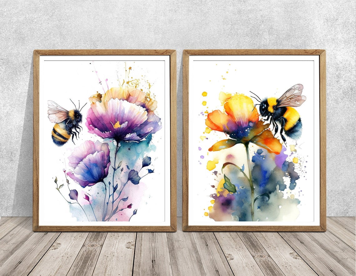 Bee Postser Bee Prints, Floral Botanical Wall Art - Walmart.com