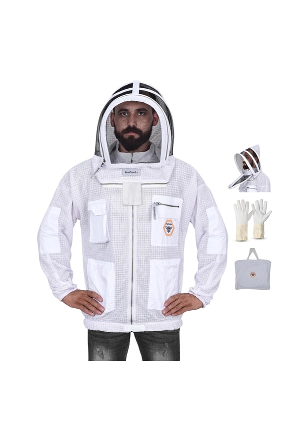 BP-301 Beekeeping with Veil 3 Layer Ultra Ventilated Bee with Total Protection with YKK Brass Zippers & Safety Fencing for Professional (XS)
