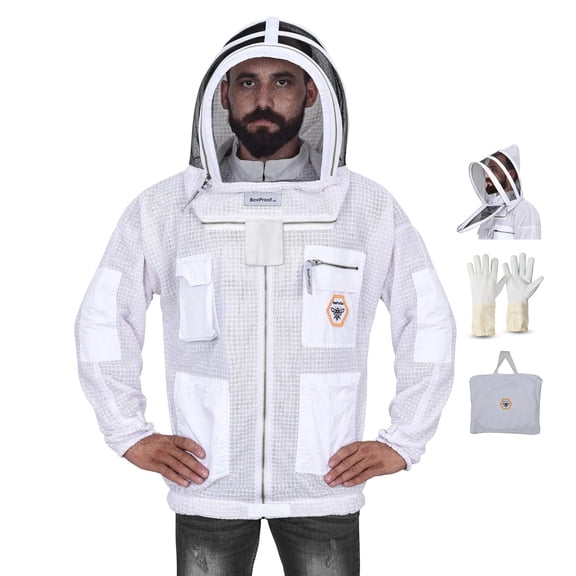 Bee Proof BP-301 Beekeeping with Veil 3 Layer Ultra Ventilated Bee with Total Protection with YKK Brass Zippers & Safety Fencing for Professional (4XL)
