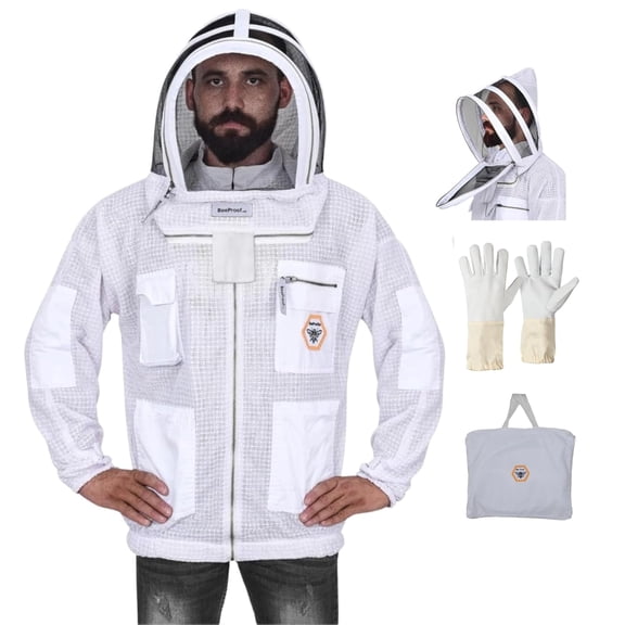 Bee Proof BP-301 Beekeeping with Veil 3 Layer Ultra Ventilated Bee with Total Protection with YKK Brass Zippers & Safety Fencing for Professional (5XL)
