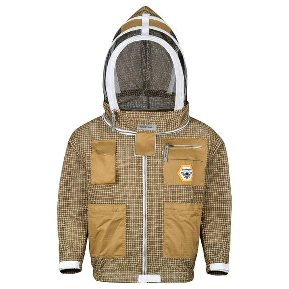 Bee Proof BP-301 Beekeeping with Veil 3 Layer Ultra Ventilated with YKK Brass Zippers & Safety Fencing for Professional (Brown) 4XL