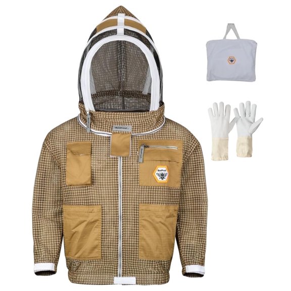 Bee Proof BP-301 Beekeeping with Veil 3 Layer Ultra Ventilated with YKK Brass Zippers & Safety Fencing for Professional (Brown) Medium