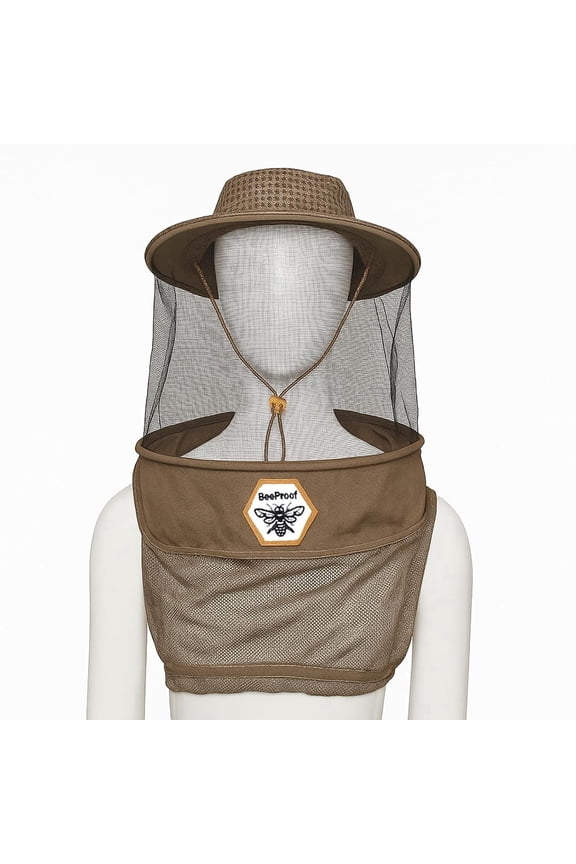 BP105 Beekeeping Veil Rounded with High Visibility for Beekeepers - 3-Layer Hat (Brown, One Size