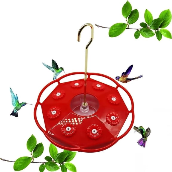 Bee Proof Hummingbird Feeder for Outdoors - Leak-Proof Disc Design with Built-in Ant Moat, 8 Feeding Ports, Wide Mouth Easy Clean & Refill, Red Hanging Feeder for Garden,Birthday Gifts for Women