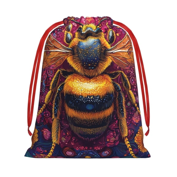 Bee Psychedelic Abstract Drawstring Gift Bag Soft Pouch Reusable Favor Bags for Christmas, Halloween, Candy, Wedding, Birthday