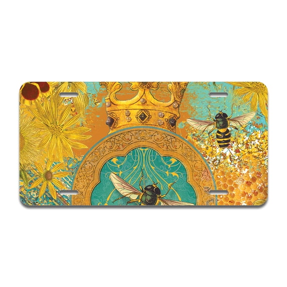 Bee Queen Aluminum License Plate| License Plate 12" X 6" Fits Any Car, Truck, SUV, RV, or Trailer | Made in The USA