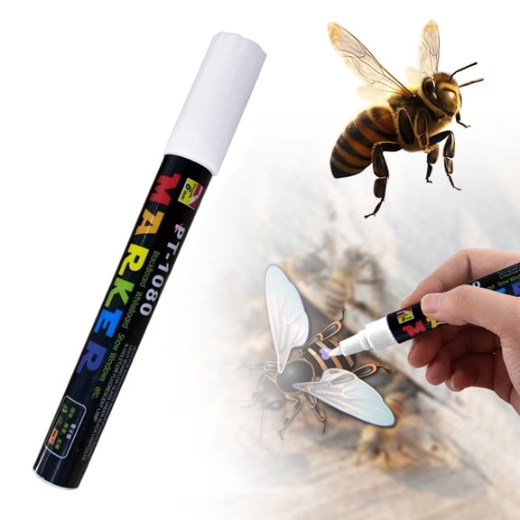 Bee Queen Marking Pen (White) - Quick-Dry & Waterproof Beekeeping Marker, Safe Paint Pen with Clip for Hive Management & Breeding Identification