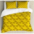 thumbnail image 1 of Bee Queen Size Duvet Cover Set, Repeating Pattern of Honeybees Hexagon Honeycombs Petals Shapes in Contour Form, Decorative 3 Piece Bedding Set with 2 Pillow Shams, Yellow and Brown, by Ambesonne, 1 of 3