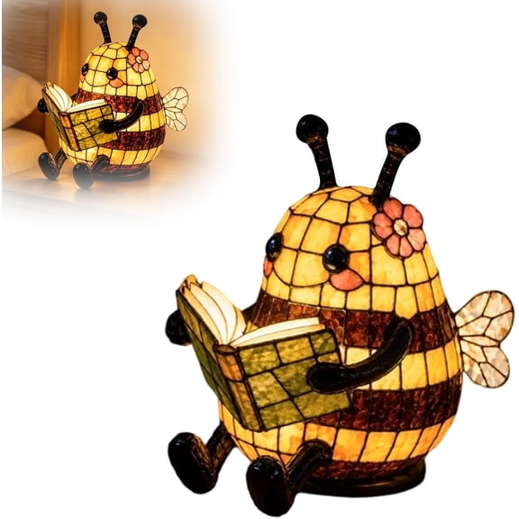 Bee Reading Light, Cute Book Light for Reading at Night, Warm Bee Statue Night Light, 3D Animal Table Lamp, Indoor Reading Books Nightlight for Book Lover Gift (Yellow)