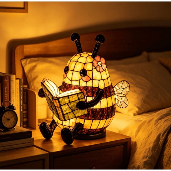 Bee Reading Light, Cute Book Light for Reading at Night, Warm Bee Statue Night Light, 3D Animal Table Lamp, Indoor Reading Books Nightlight for Book Lover Gift