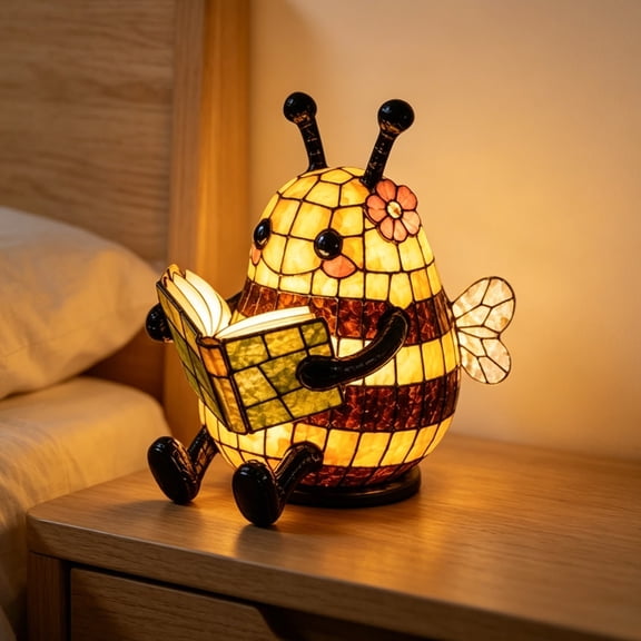 Bee Resin Reading Light, Cute Book Light For Reading At Night, Warm Bee Statue Night Light, 3D Animal Table Lamp, Indoor Reading Books Nightlight For Book Lover Gift