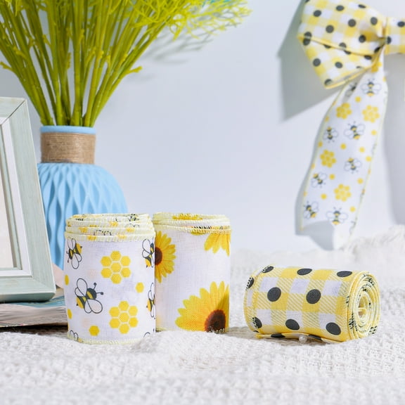 Bee Ribbon | Yellow Honeybee Decorative Ribbon 6.4cm x 500cm Fabric Tape • Eye-Catching Pattern • Wrapping, Floral Ornaments, Home Crafting, Gift Embellishment