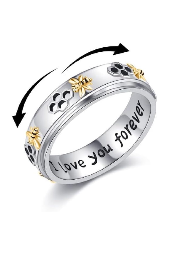 Bee Ring 925 Sterling Silver Bee Fidget Ring Relief Anxiety Jewelry Gift for Women