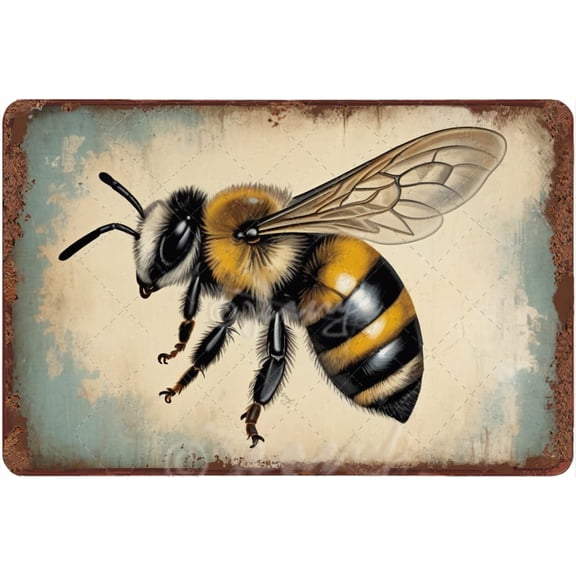 Bee Rustic Metal Sign 8x12 Inch Aluminum Vintage Wall Decor for Farmhouse, Bathroom, or Garden Honey Bee Gift for Women, Gardeners, or Beekeepers