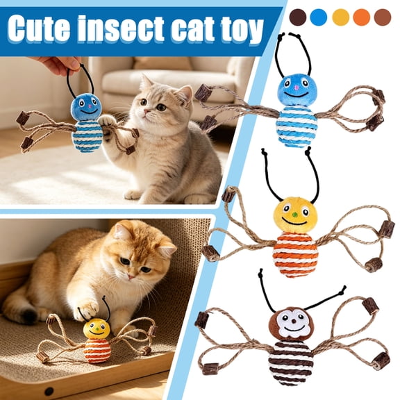 Bee-Shaped Catnip Cat Toy with Sisal Rope, Interactive Plush Insect with Rattle Sound & Chewable Sticks, Indoor Pet Boredom Relief & Dental Care Yellow