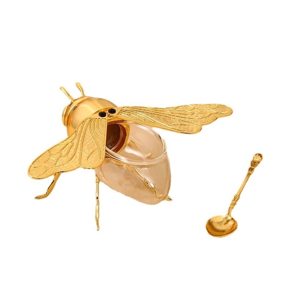 Bee Shaped Sugar Dispenser Jar with Spoon, Novelty Kitchen Storage Container for Sugar, Coffee, and Spices, Cute Honey Pot Design for Home and Tabletop