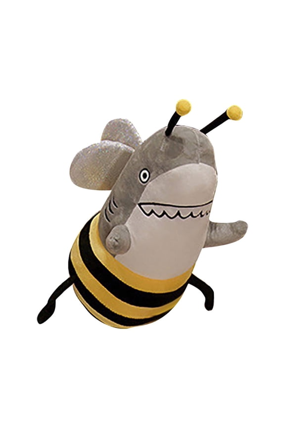 Bee Shark Plush Toy Creative Spoof Funny Character, Whimsical Hybrid Mascot for Office Desk Living Room Couch, 1-Pack. Cute Soft Stuffed Prank Gift