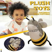 Bee Shark Plush Toy Creative Spoof Funny Character, Whimsical Hybrid Mascot for Office Desk Living Room Couch, Cute Soft Stuffed Prank Gift